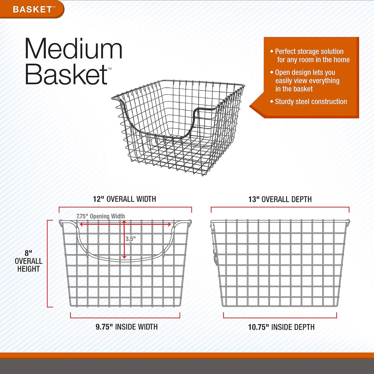 Spectrum Diversified Scoop Wire Storage Basket, Medium, Industrial Gray, 6-Pack