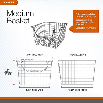 Spectrum Diversified Scoop Wire Storage Basket, Medium, Industrial Gray, 6-Pack