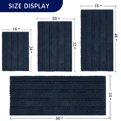 subrtex Alfombra de Baño Suave y Absorbente Alfombra de Ducha Microfibra Lavable Tapete (Azul Oscuro, 40×60cm+50×80cm)