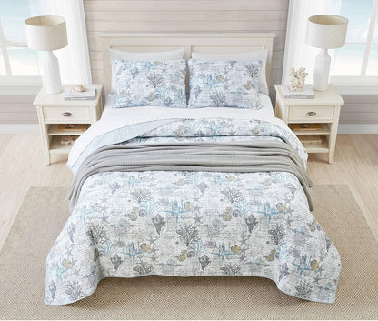 Tommy Bahama - Juego de edredón King, Ropa de Cama Reversible de algodón con Fundas a Juego, decoración Ligera para el hogar para Todas Las Estaciones (Beach Bliss Grey, King)