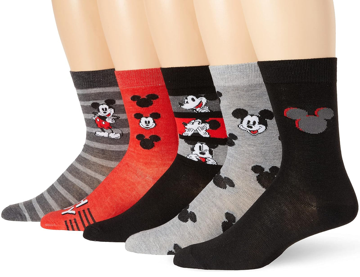 Disney mens Mickey Mouse Men's 5 Pack Crew Socks