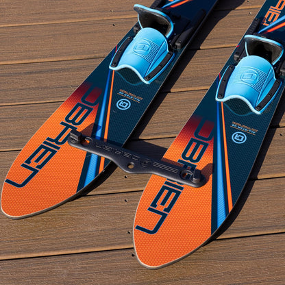 O'Brien Kids All-Star Trainer - Esquís acuáticos, 46 Pulgadas | Fijaciones junior para jinetes de hasta 80 libras, doble túnel con puntas de entrada en V, aletas moldeadas, mango incluido