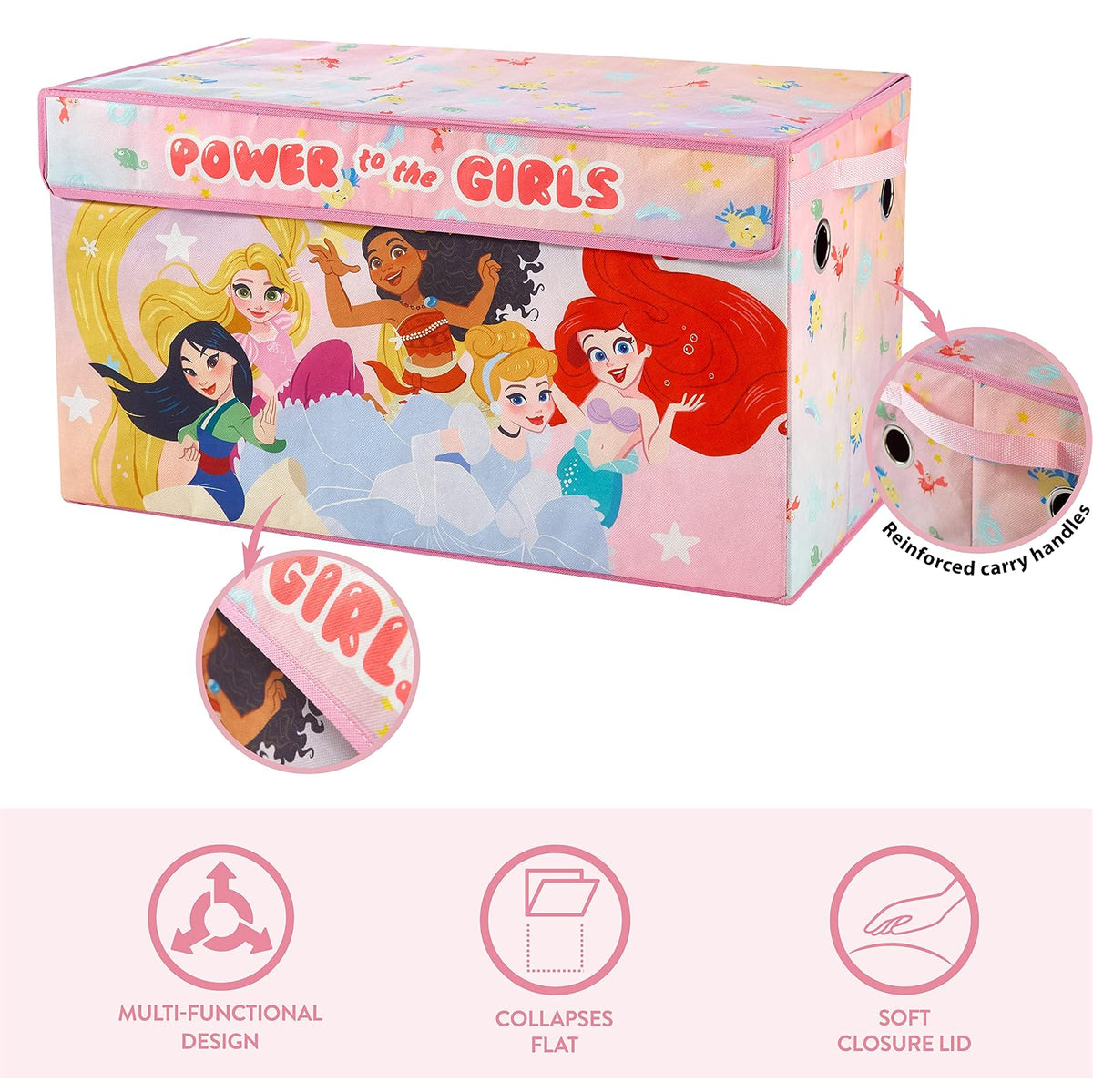 Idea Nuova Disney Princess - Maletero plegable de almacenamiento de juguetes con tapa, 28 pulgadas de ancho x 16 pulgadas de profundidad x 14.5 pulgadas de alto