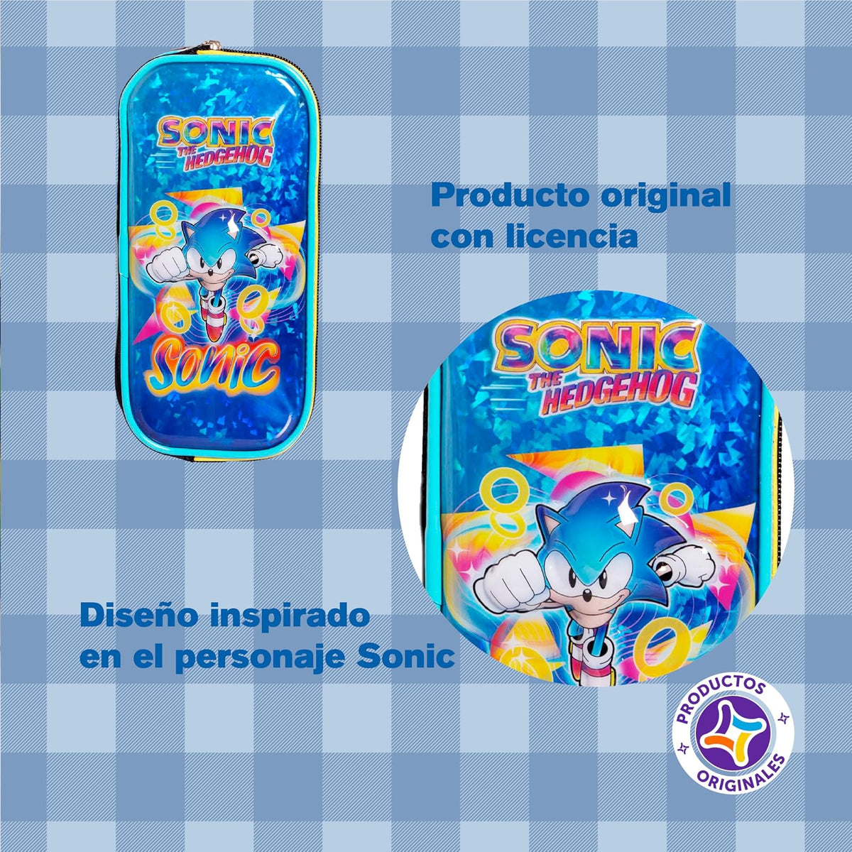 Ruz Lapicera Doble Infantil y Preescolar | Sonic | 100% Poliéster | Estuche de Tela para Niños con Compartimentos Internos y Cremallera | Recomendado desde 3 años