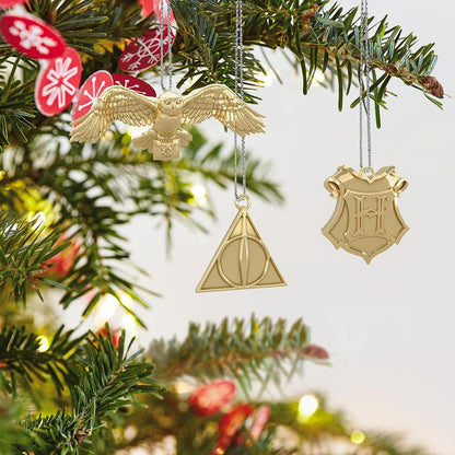 Adornos de Navidad en Miniatura Hallmark Keepsake 2023, Mundo Mágico de Harry Potter de Metal, Set de 3, Regalos para Fans de Harry Potter