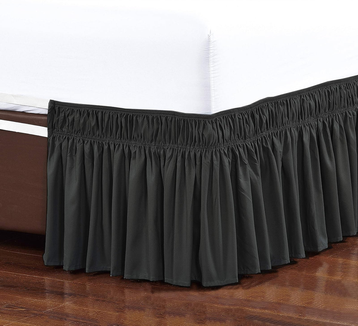 Elegant Comfort - Falda de Cama elástica con Volantes sólidos, con caída a Medida de 16 Pulgadas, fácil Ajuste, Alta Calidad Resistente a Las Arrugas y a la decoloración, tamaño King/Queen, Negro