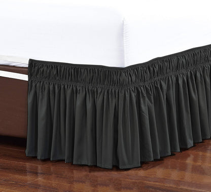Elegant Comfort - Falda de Cama elástica con Volantes sólidos, con caída a Medida de 16 Pulgadas, fácil Ajuste, Alta Calidad Resistente a Las Arrugas y a la decoloración, tamaño King/Queen, Negro