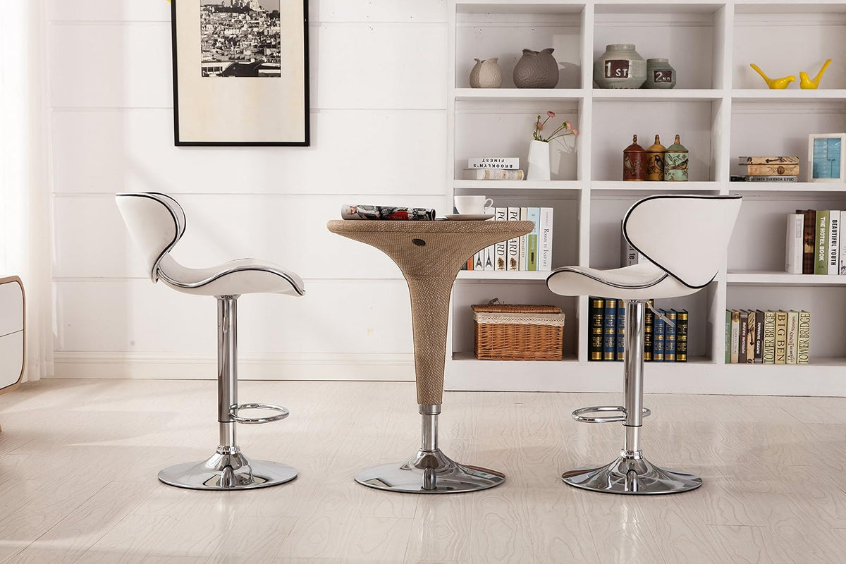 Roundhill Furniture Masaccio - Taburete Giratorio Ajustable de Piel sintético Acolchado con Base cromada, Juego de 2, Color Blanco
