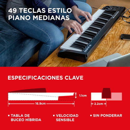 M-Audio Keystation 49 MK3 - Controlador MIDI USB con teclado de 49 teclas, controles asignables, ruedas de pitch/modulación, suite de software