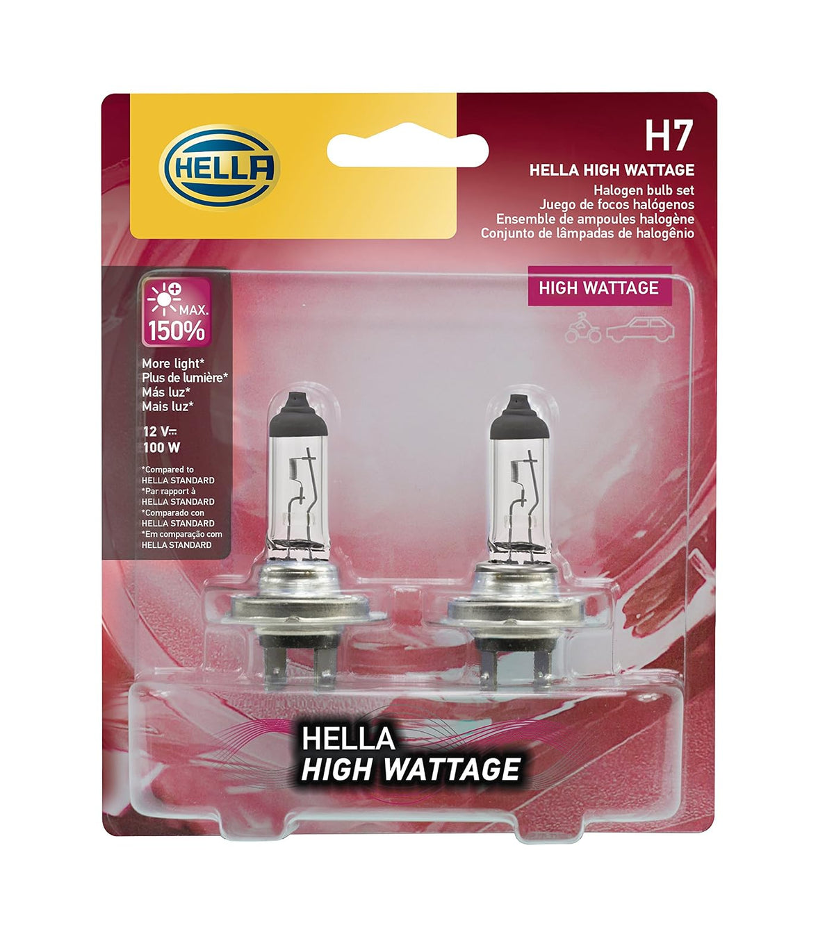 HELLA H7 Focos Halógenos para Auto - High Wattage - 100W - Doble ampolla