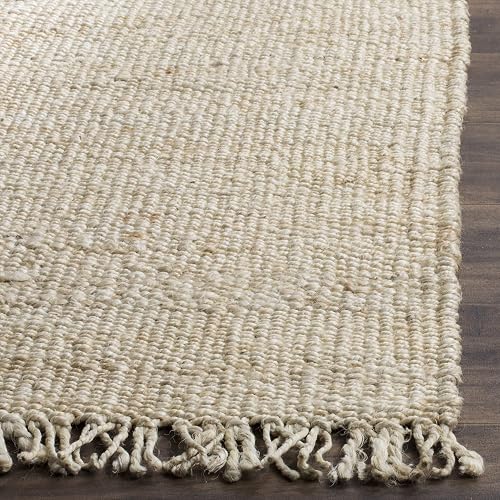 SAFAVIEH - Alfombra Decorativa de Fibra Natural, 3 pies x 5 pies, Marfil, Hecha a Mano con Flecos Bohemios, Ideal para Zonas de Alto tráfico en Entrada, Sala de Estar, recámara (NF368B)