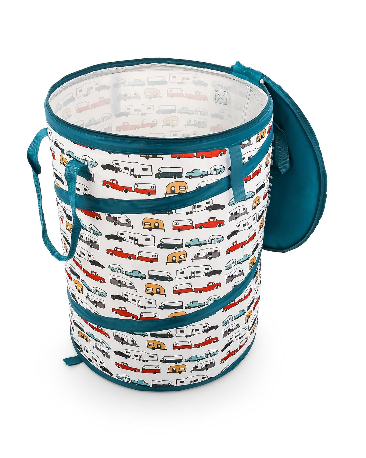 Camco Tear Resistant Pop Up Utility Container, Can Be Used as a Collapsible Storage or Toy Bin 18" x 24" Life Is Better at The Campsite RV Print Design - (42986)