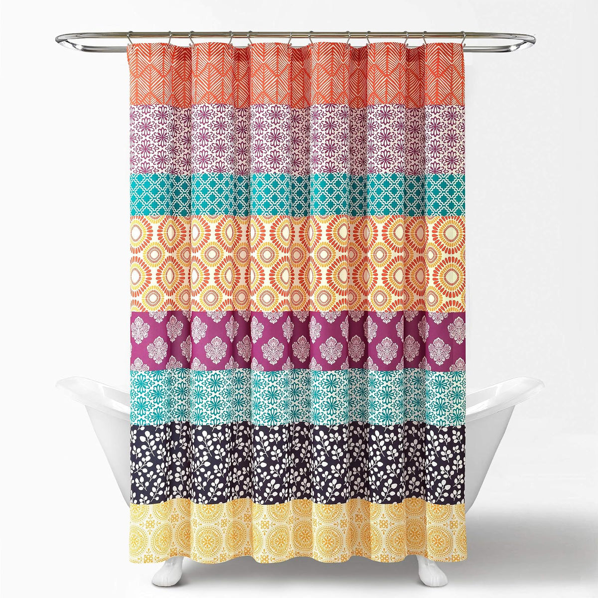 Lush Decor - Cortina de Ducha de Rayas Bohemias, 72 Pulgadas de Ancho x 72 Pulgadas de Largo, Color Fucsia y Naranja - Cortina de baño - Cortina de Ducha a Rayas - Decoración Bohemia, Cortinas de