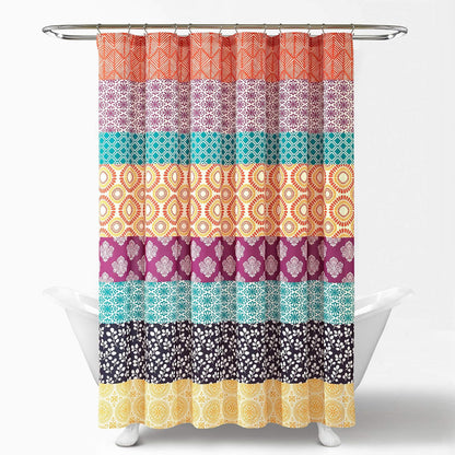 Lush Decor - Cortina de Ducha de Rayas Bohemias, 72 Pulgadas de Ancho x 72 Pulgadas de Largo, Color Fucsia y Naranja - Cortina de baño - Cortina de Ducha a Rayas - Decoración Bohemia, Cortinas de