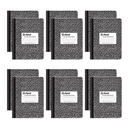 Oxford Cuadernos de composición, papel de rayas anchas, 9-3/4" x 7-1/2", cubiertas de mármol negro, 100 hojas, 12 por paquete (63795)