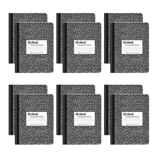 Oxford Cuadernos de composición, papel de rayas anchas, 9-3/4" x 7-1/2", cubiertas de mármol negro, 100 hojas, 12 por paquete (63795)