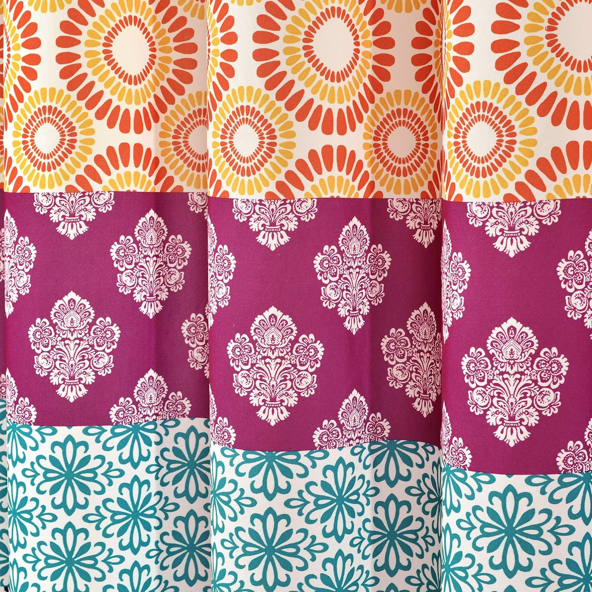 Lush Decor - Cortina de Ducha de Rayas Bohemias, 72 Pulgadas de Ancho x 72 Pulgadas de Largo, Color Fucsia y Naranja - Cortina de baño - Cortina de Ducha a Rayas - Decoración Bohemia, Cortinas de