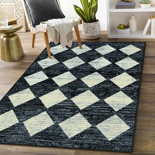 Lahome - Alfombra marroquí de Enrejado de 3 x 5 Pulgadas, Lavable, Color Negro, Antideslizante, Resistente a Las Manchas, Alfombra de Interior para Puerta Delantera, vestíbulo, recámara, baño