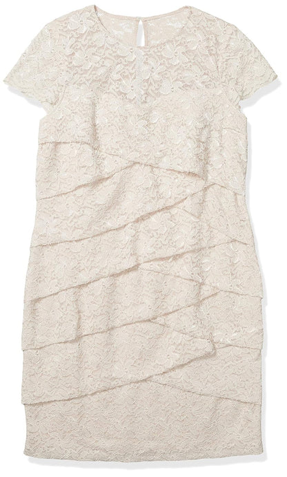 London Times Vestido de Manga Corta para Mujer con Cuello Redondo y Encaje