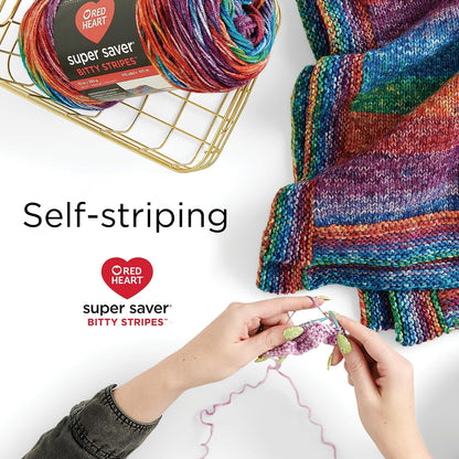 Red Heart Super Saver Bitty Stripe - 2 paquetes de 10 oz/283 g - 100% acrílico - #4 Worsted (mediano) - 515 yardas - Tejer/ganchillo