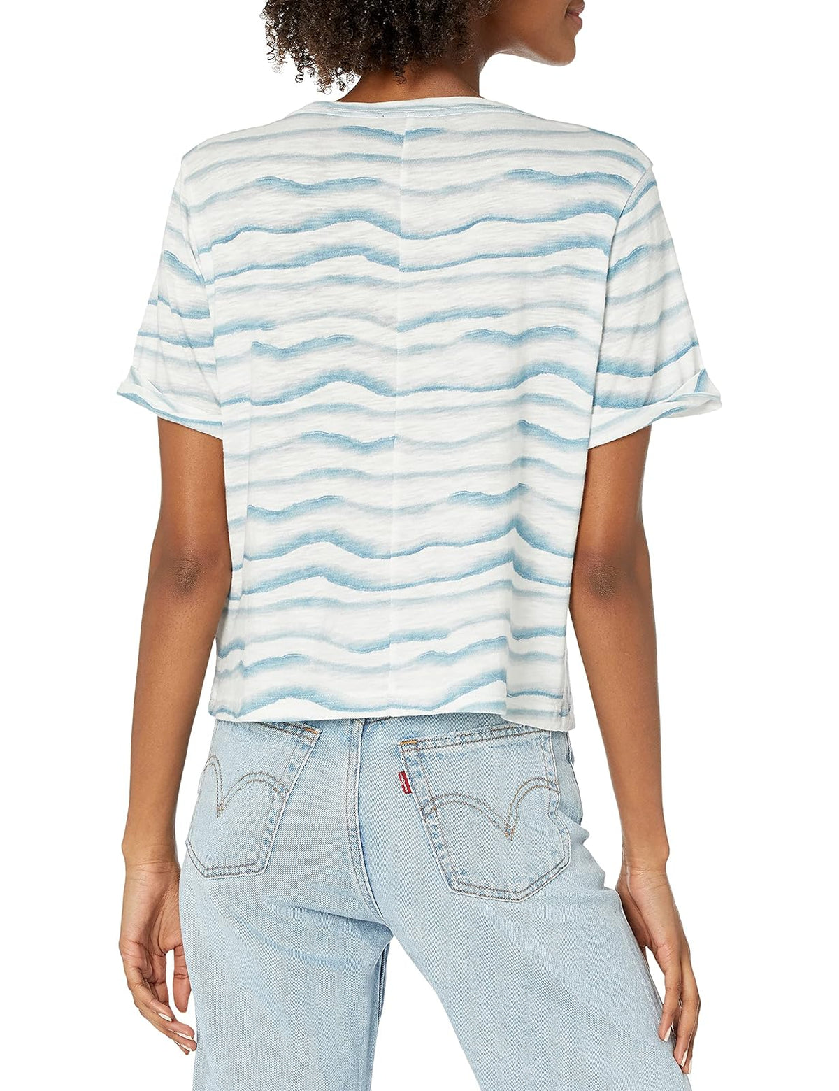 PAIGE Deena Crew Neck Rolled Sleeves Cropped Top Camiseta Mujer