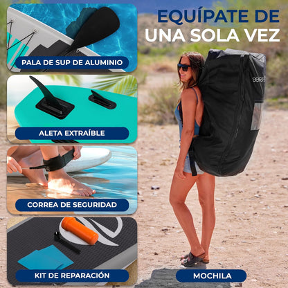 SereneLife - Tabla de Remo Inflable Ultraligera con Accesorios de Sup de Primera Calidad, diseño Extra Ancho Estable con Almohadilla Antideslizante de EVA para jóvenes y Adultos de Todos los Niveles