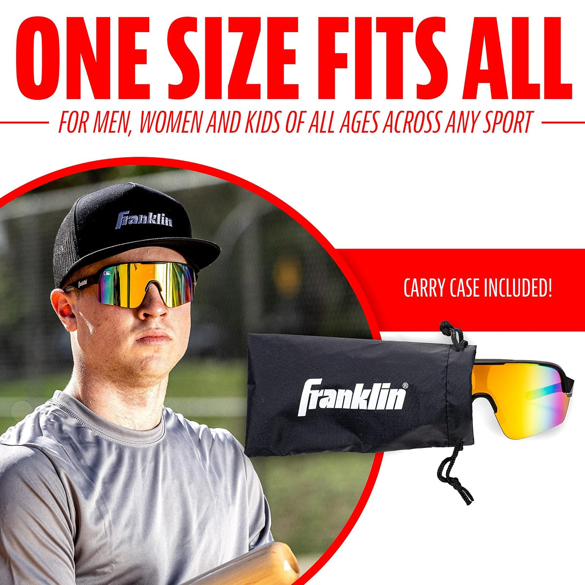 Franklin Sports - anteojos de sol de béisbol + softball - anteojos de sol deportivas para hombre + mujer, sombras abatibles + anteojos sin tirón