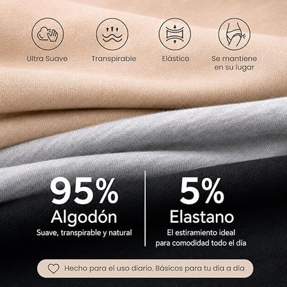 BODYcontrol Calzones de Mujer Algodón Corte Boxer Pack, Boxers Boyshorts Suaves, Ropa Interior Mujer Lencería Dama Bragas Pantaletas Panties Stretch Básicos Confort Set Diario 2911