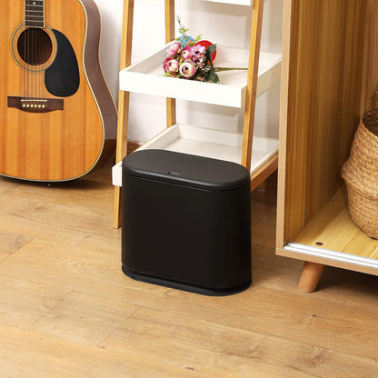 Cq acrylic 12 Liter Rectangular Plastic Trash Can Wastebasket with Press Type Lid,3.17 Gallon Dog Proof Garbage Container Bin for Bathroom,Powder Room,Bedroom,Kitchen,Craft Room,Office (Black)