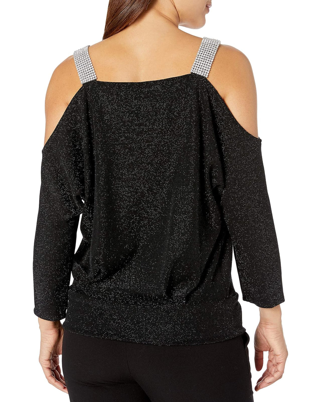 Alex Evenings Blusa de Punto metálico Camisa de Vestir para Mujer