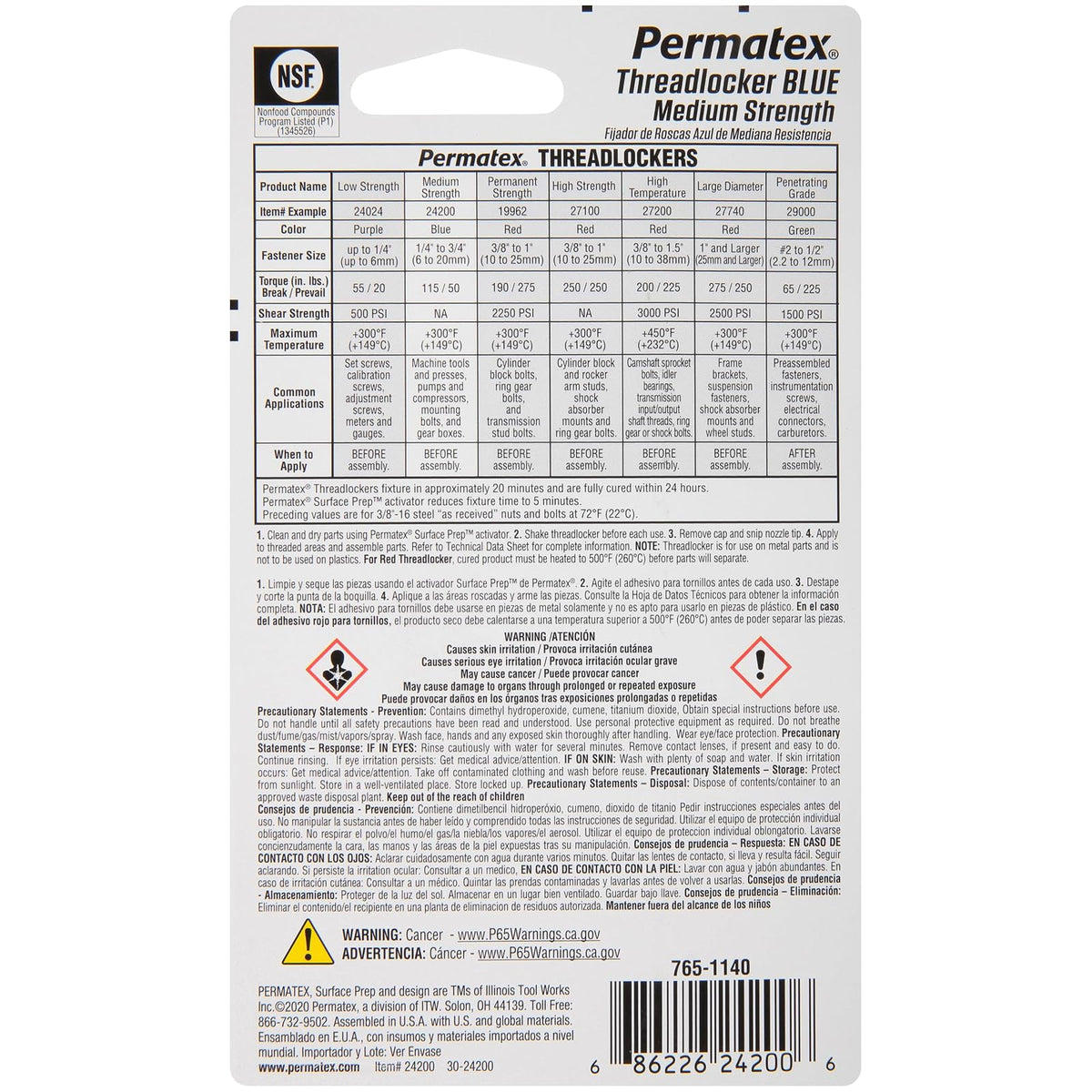 Permatex 24200 de Fuerza Media Azul, 6 ml, 6 ml, Azul, Paquete de 1