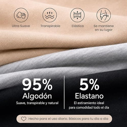 BODYcontrol Calzones de Mujer Algodón Corte Panty Pack, Panties Básicas Cómodas, Ropa Interior Mujer Lencería Dama Bragas Pantaletas Panties Stretch Suaves Confort Set Diario 2985