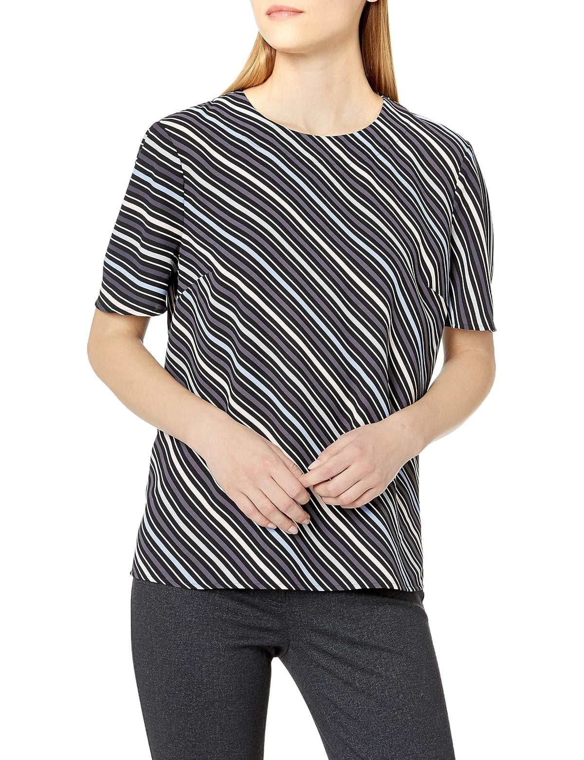 Anne Klein Short Sleeve Blouse with Keyhole Back Blusa Mujer