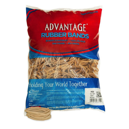 Alliance Rubber 26324 Advantage Bandas de goma tamaño #32, bolsa de 1 libra contiene aproximadamente 700 bandas (3 x 1/8 pulgadas, crepé natural), beige