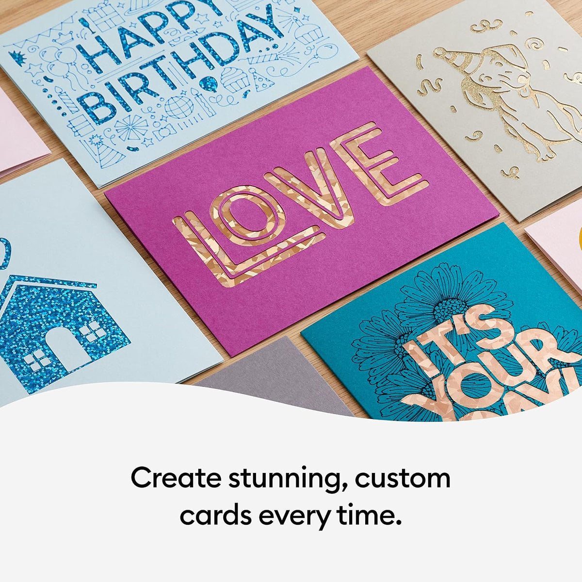 Cricut Cutaway Cards R40, tarjetas de cumpleaños de diseño intrincado, tarjetas de agradecimiento, tarjetas de felicitación personalizadas, respaldo holográfico, compatible con Cricut