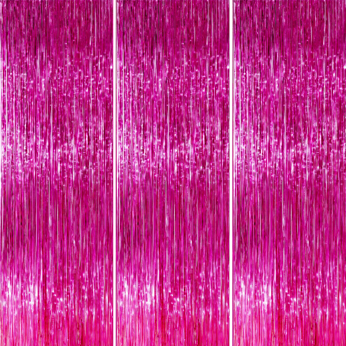 PartyWoo Cortina de Flecos Metálicos para Fiesta, Paquete de 3 - Rosa caliente-1454 - 3.3x8.2 Feet