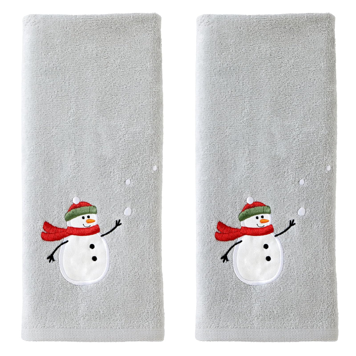 SKL Home - Juego de 2 Toallas de Mano de muñeco de Nieve para Navidad/Invierno con Bolas de Nieve, para baño, Cocina y Regalo, Color Gris