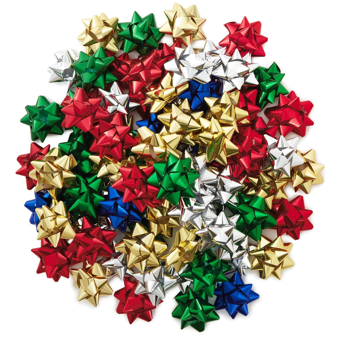 Hallmark - Surtido de regalo de 3 pulgadas (75 lazos: rojo, dorado, verde, plata, azul) para Navidad, Hanukkah, cumpleaños, regalos