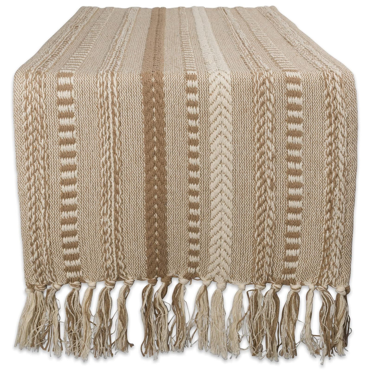 DII Farmhouse Camino de Mesa Trenzado a Rayas - 15x108" (15x113", Fringe Included) - Stone Taupe
