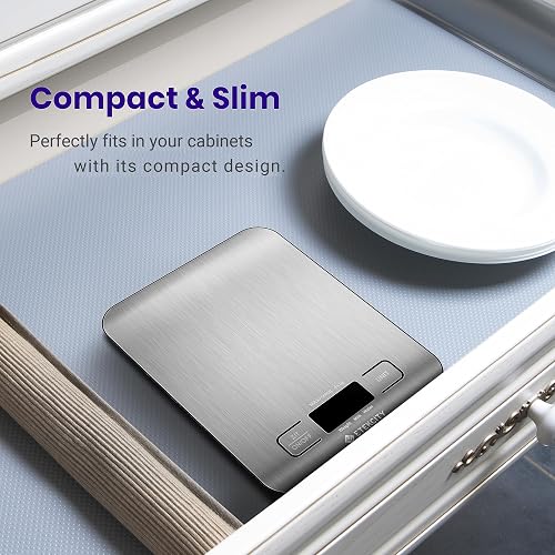 Etekcity Báscula de Cocina Digital de Precisión, Balanza Cocina de Acero Inoxidable 5 kg/ 11 lbs, Peso Cocina Multifuncional, Pantalla LCD, 2 Baterías Incluidas