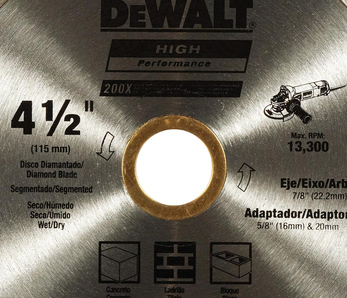 DEWALT DW47452HP Disco Diamantado Segmentado 4-1/2 x 7/8 x 5/8 pulg