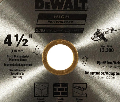DEWALT DW47452HP Disco Diamantado Segmentado 4-1/2 x 7/8 x 5/8 pulg