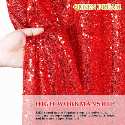QueenDream Cortinas Rojas de Fondo de Lentejuelas de cumpleaños, Paquete de 3 Cortinas de 2 pies x 8 pies, Cortinas de Fondo para fotografía de Fiesta, Decoraciones de Navidad