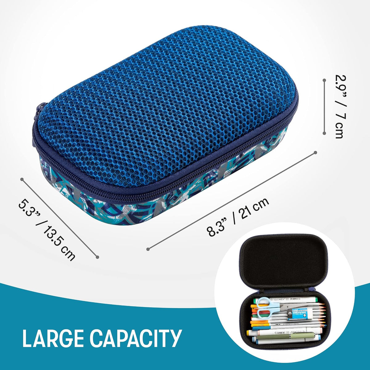 ZIPIT Estuche Lápices Gran Capacidad | Azul, material EVA y poliéster, lavable a máquina, organizador para escuela