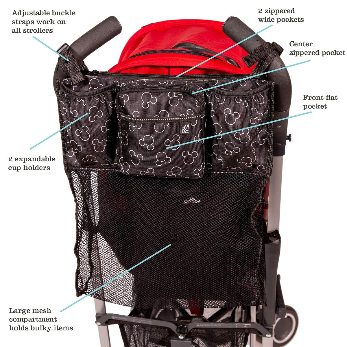 Disney Baby by J.L. Childress Cups 'N Cargo Organizador de carriola universal y accesorio, Mickey Black