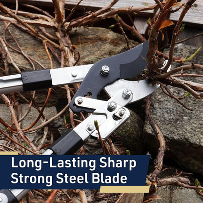 Kings County Tools - Lopper de derivación de doble carraca | Corta madera verde | Asas extensibles de 26 a 40 pulgadas de largo | Ramas de árbol o arbusto | 6 topes de posición con pasador