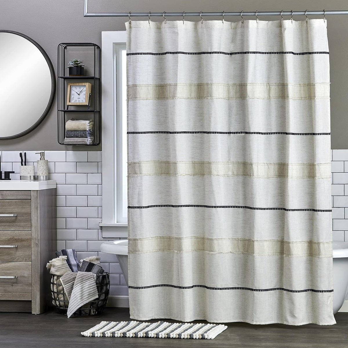 SKL Home by Saturday Knight Ltd. Frayser Cortina de Ducha, Lino 70 x 72 Pulgadas