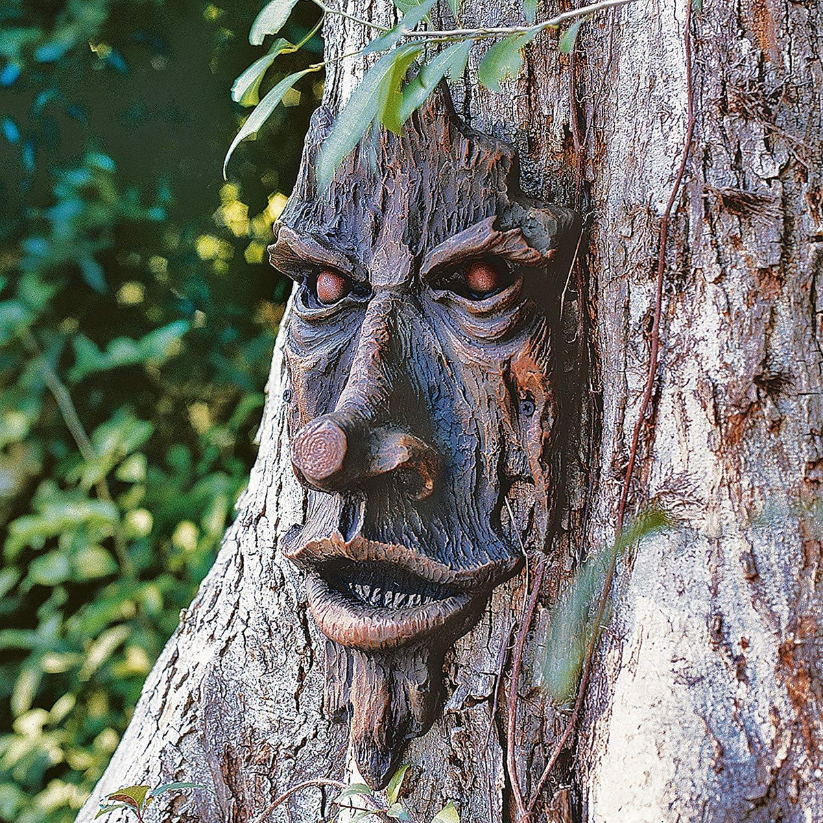 Design Toscano Nottingham Woods Greenman - Escultura de Pared de fantasía para Interiores y Exteriores, 15 Pulgadas de Alto, Resina de Piedra fundida, Acabado de Madera