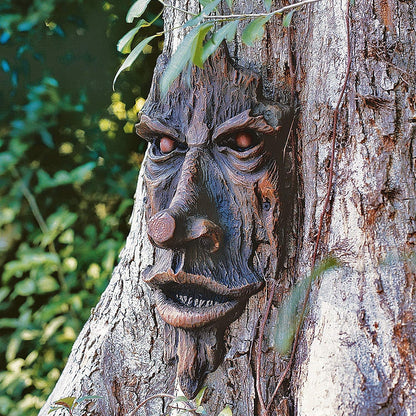 Design Toscano Nottingham Woods Greenman - Escultura de Pared de fantasía para Interiores y Exteriores, 15 Pulgadas de Alto, Resina de Piedra fundida, Acabado de Madera