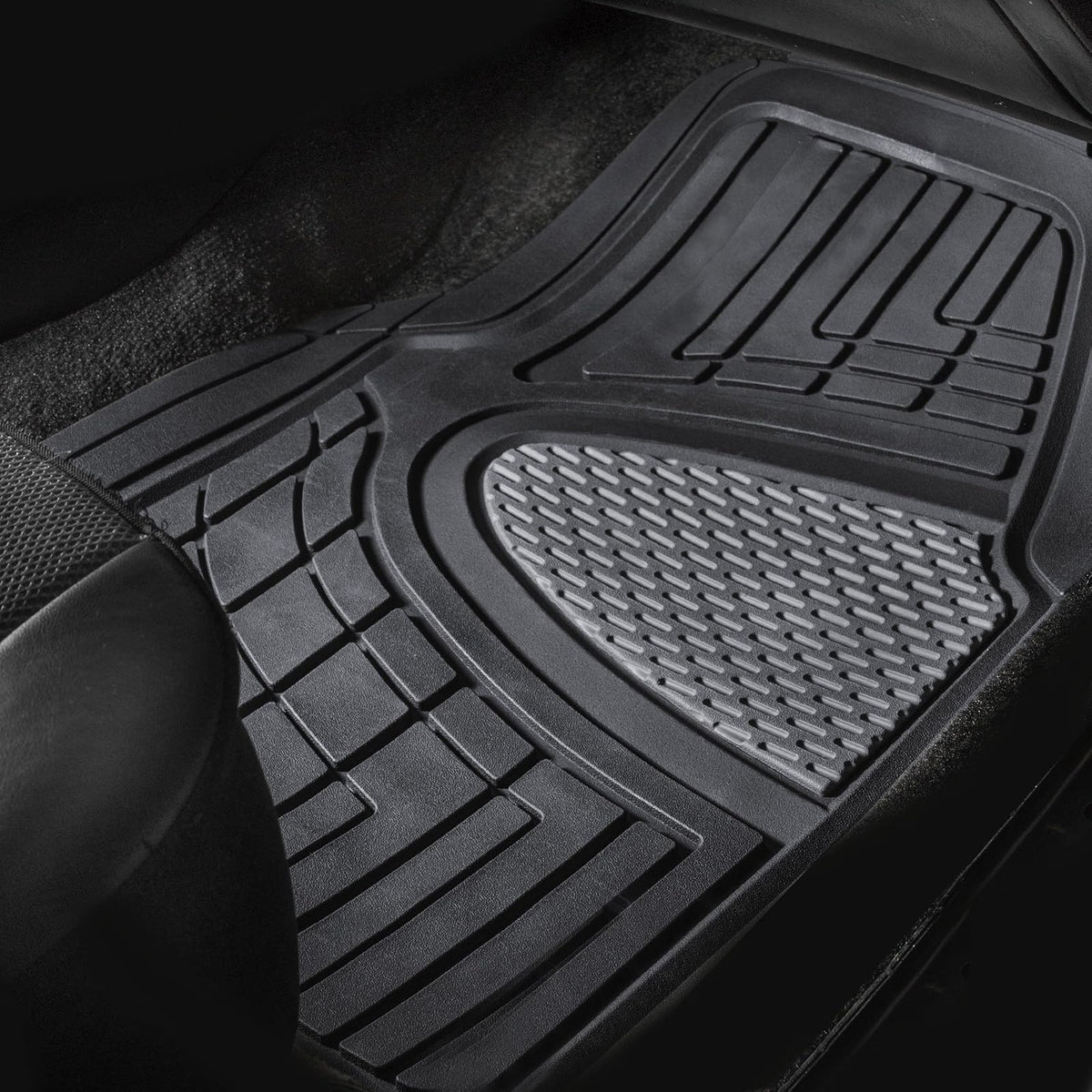 FH Group - Juego Completo de Alfombrillas de Goma para Todo Tipo de Clima (Gris) con Forro de Carga Recortable para Todas Las Estaciones (Negro) - Ajuste Universal para Automóviles, Camiones y SUV